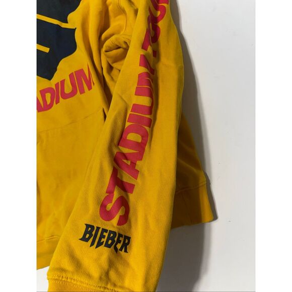 Justin Bieber 2017 Purpose Stadium Tour Hoodie Sweater Distressed Yellow Size L - Picture 2 of 6